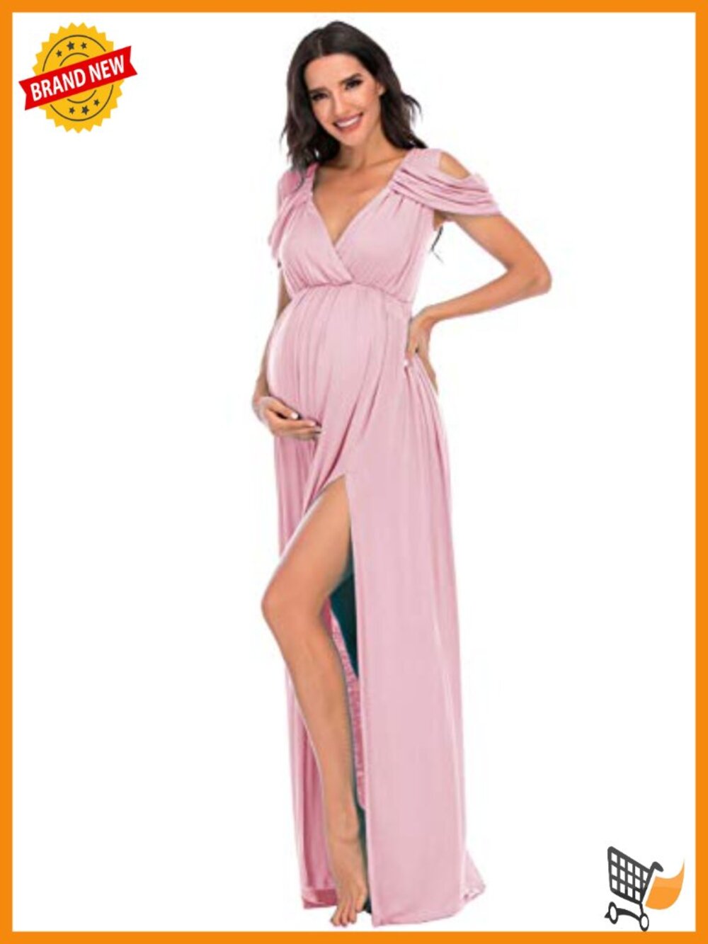 Maternity Off Shoulder V Neck Wrap Maxi Photoshoot Dress
